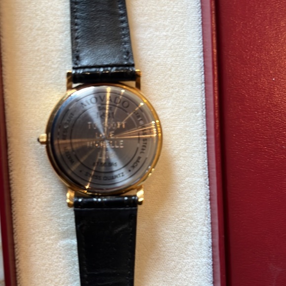 Excellent condition! Black leather band gold watch with blue face. - Picture 3 of 3